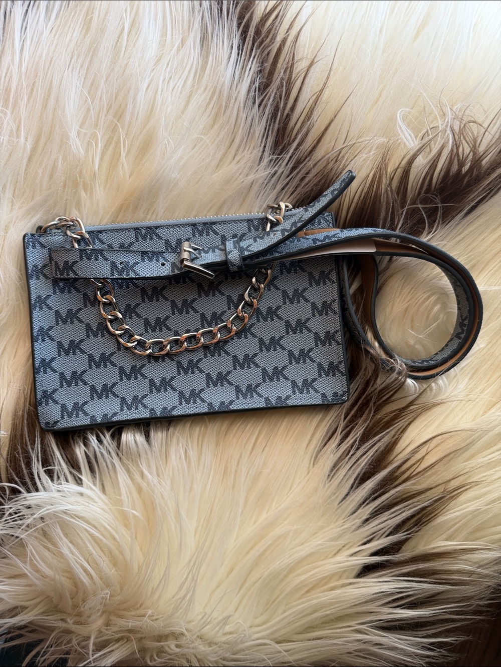 Michael Kors Grey MK Logo Chain-Accent Fanny pack
